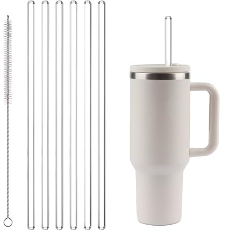 6 Stück Ersatz Edelstahl Strohhalme, Tritan Strohhalm 30cm für Stanley Cup | mit 1 Strohbürste, Metallstrohhalme Kompatibel mit Stanley Cup 20/30/40 oz