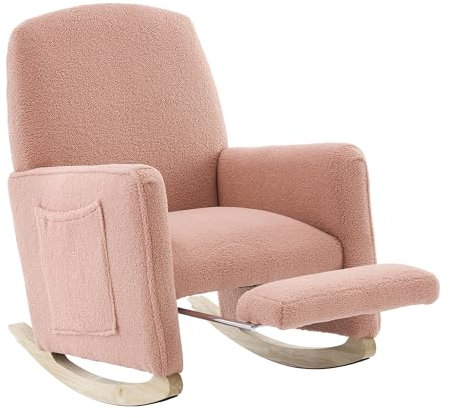 SUPPNEED Teddy Stoff Schaukelstuhl Schaukelsessel mit Fußstütze, Superweicher Sessel Wohnzimmer, Stillsessel Babyzimmer, Lesesessel Bequem für Schlafzimmer, Balkon, Kinderzimmer