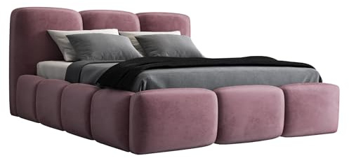 A&J MöbelLand Polsterbett 120x200 mit Bettkasten und Lattenrost – Star-OM, Bett mit Stauraum in Rosa ohne Matratze