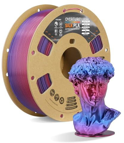 OVERTURE Silk PLA Filament 1,75 mm Violett-Chrom, 1kg | Zweifarbiger | Zweifarbiger Farbwechsel • Seidige Lichtreflexe • Gleichmäßige Extrusion • ±0,02 mm • FDM-kompatibel