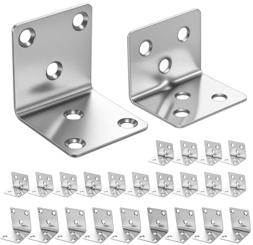 Lot de 25 équerres, 2 tailles de supports d'angle en acier inoxydable pour bois, support robuste à 90 degrés pour fixation et réparation de clôtures en bois