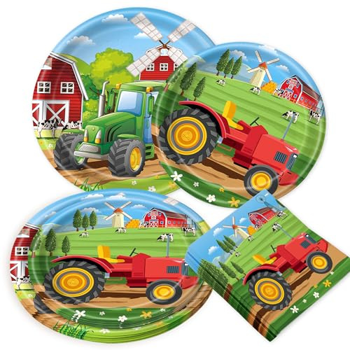 60PCS Traktor Pappteller Servietten Bauernhof Traktor Party Dekorationen | 60PCS Traktor Pappteller Servietten Bauernhof Traktor Party Dekorationen Bauernhof Kindergeburtstag Deko Jungen Mädchen