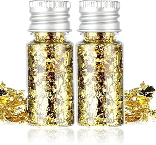 2 Bottles Decorative Gold Leaf - Gold Leaf Edible for Cakes - Gold foil Perfect for Cake Decoration, DIY Crafts, and Home or Restaurant Decor