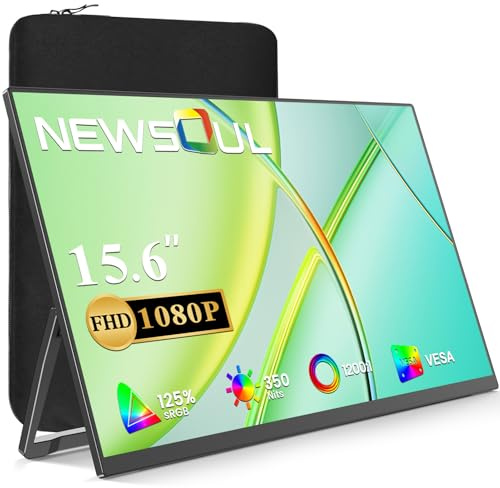 Newsoul - 15.6 Portable 125% sRGB Laptop Monitor with Built-in 0~180° Adjustment Support | Speaker | VESA, HDMI USB-C Plug&Play, Ultra Slim Second Extender Screen