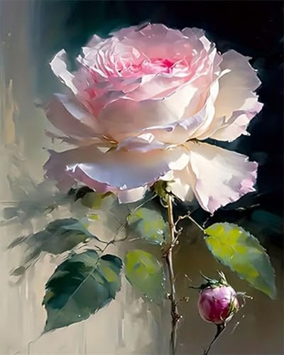 Generisch Blume Malen Nach Zahlen Erwachsene,Rose Paint by Numbers Adult,Diy Handgemalt Kreativ Bastelset für Geschenk Heimdekoration (Rose)