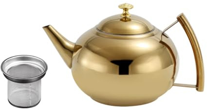 jojofuny Théière Inox 2l Poignée Latérale en Acier Inoxydable Doré pour Thé en Vrac Bouilloire pour Maison Théières Goûter