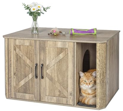 Relaxdays Katzenschrank für Katzentoilette, mit Eingang & Streumatte, Katzenklo verstecken, HxBxT: 50x85x49 cm, braun