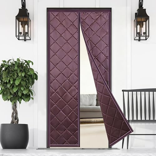 Rideau de Porte Isolant Thermique Magnétique, épaississant Rideau Porte Entrée, Protection Contre Le Froid Imperméable Coupe-Vent, pour Chambre, Cuisine, Portes D-E Balcon(Brown,90x220cm)