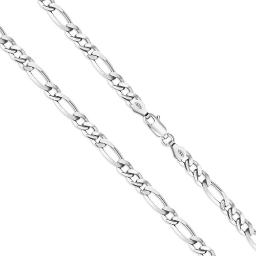 Genuine Solid Italian Sterling Silver 925 Curb Rope Figaro Bead Anchor Diamond Cut Chain Necklace, Various Width and Lengths