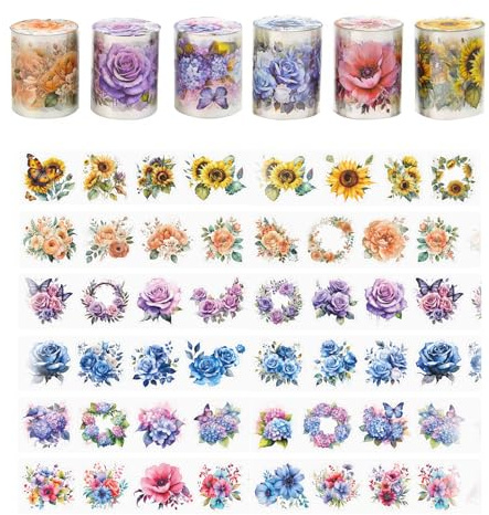 YALiya 6 stycken Washi Tape Sticker, Washi Tape Set, Washitape, lämplig för att fästa på ytor av bärbara datorer, mobiltelefonskal, brevpapper, förvaringslådor och liknande föremål