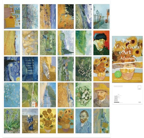 GHPKOTW 30 Ölgemälde-Postkarten, Van Gogh Kunstmuseum Edition, Inklusive 10 Nachleuchtende Motive, Vielseitig Einsetzbar Als Vintage Kunst Postkarten, Geschenke Und Grußkarten