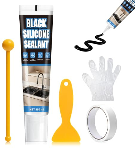 Miioto 150ml Joint Salle de Bain,Joint Silicone noir pour Bains et Cuisines | Bonne ÉtanchéIté Joint de Douche,Forte Adhérence,Silicone Noir Salle de Bain,Silicone Noir pour Cadres, Comptoirs & Fenêtre