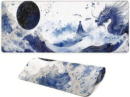 Lejnlnng Tapis de Souris XXL - 80x30cm - Blanc Grand Gamer Mouse Pad, Paysage XL Tapis de Bureau en Caoutchouc Antidérapante, Imperméable Mousepad Haute précision et Vitesse Base JL-7016