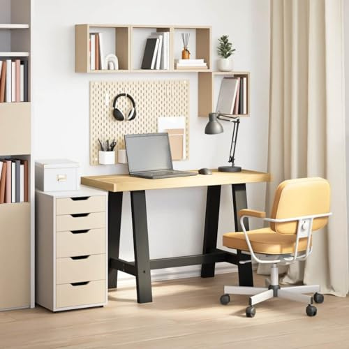 Teenpull Bureau en Bois de pin Massif NOAIN 120x50x75 cm avec Pieds en Forme de A Noir, Bureau d'ordinateur Stable pour Bureau à Domicile, Table Polyvalente pour Espace de Travail ou Gaming