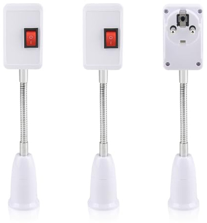 OMIGA Lampenfassung e27 Steckdosenlampe mit Schalter 3 Stück | 360° Verstellbare Schwanenhals für Lampenfassung LED Beleuchtung Leselampe Bett Büro Küche Wandleuchte (Keine Glühbirne)