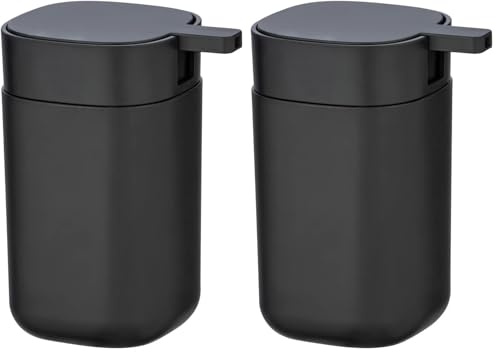 WENKO Seifenspender Mod. Davos perfekt für 350 ml Flüssigseife aus hochwertigem BPA-freiem Kunststoff Maße 9,8 x 13 x 7,8 cm Schwarz matt (Packung mit 2)