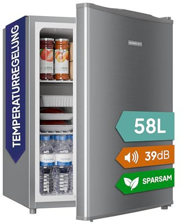 Heinrich´s Getränkekühlschrank 58L,klein, Mini-Kühlschrank für Dosen, Flaschen, Snacks, modernes Design, Tisch-Kühlschrank, leise:39dB geeignet für Büro, Camping, Garten, Outdoor, Hotels, Schlafzimmer