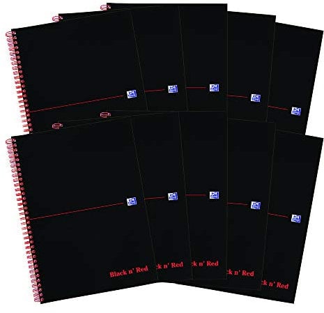 Oxford Black n' Red, taccuino ad anelli con copertina rigida, a righe, con 100 pagine bucherellate confezione da 10 A4