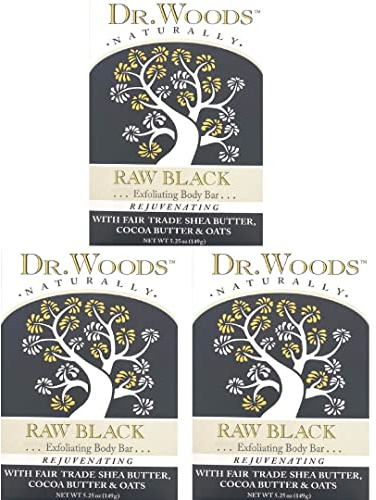 Dr. Woods Raw Black Exfoliating Body Bar with Organic Shea Butter, 5.25 oz (Pack of 3)