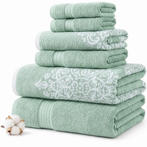 Amrapur Overseas | Artesia Damask 6 Piece Reversible Yarn Dyed Jacquard Towel Set (Sage)