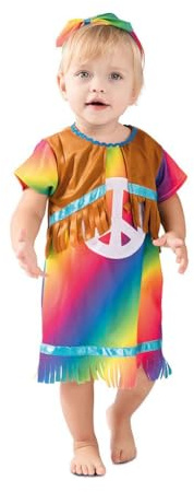 EUROCARNAVALES, SA Süßes Hippie-Kostüm für Kleinkinder 60er-Jahre-Verkleidung bunt - Multicolore