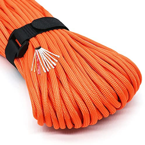 Survival Paracord Rope PSKOOK 100 Feet Fire Starter Parachute Cord 7-Strand Nylon with Red Tinder Cord PE Fishing Line Cotton Thread for Outdoor Lanyards, Bracelets, Handle Wraps (Orange)
