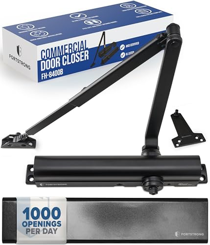 Commercial Door Closer FS-8400B Heavy Duty Adjustable Grade 1 Standard Automatic Door Closing Hinge - ADA Compliant UL & CUL UL10C Listed - Aluminium Finish - High Traffic (Black)