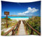 A.Monamour Wanddekor Wandbild Vorhang Wandteppiche Sardinien Insel Strand Holz Brücke Weg Zu Blauen Ozean Himmel Weiße Wolken Natur Landschaft Bild Druck Stoff Wandbehang Tapisserie 180x200 cm