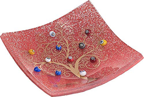 Plateau pour Objets Personnels Arbre de Vie en Verre de Murano avec Murrines et Or Idée de Cadeau Plateau Décoratif Fabriqué en Italie Organisateur de Table Décoratif Souvenirs (9x9 cm).