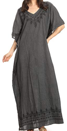 Sakkas 1901 - Favi Womens Décontracté Maxi Robe Longue Caftan Cover Up Loungewear Rayonnene - 1-Noir - OS