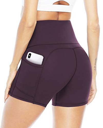 JOYSPELS Kurze Sporthose Damen, Kurze Leggings Damen Radlerhose Kurz Hose, Weintrauben, M