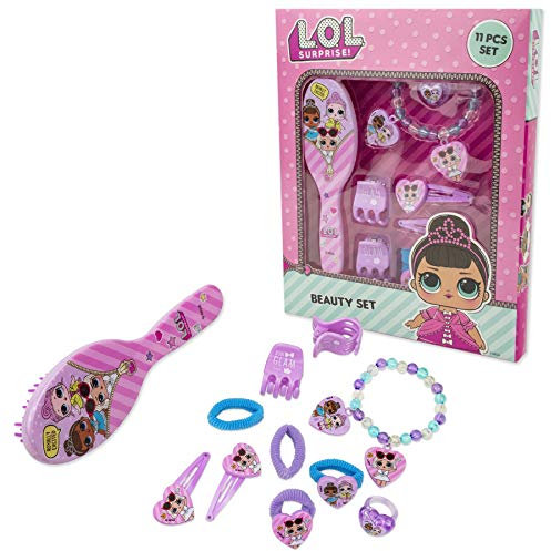MGA L.O.L Surprise! 11-teiliges Beauty-Set – 2 Haarklammern, 1 Armband, 4 Haarbänder, 1 Haarbürste und 2 Haarspangen in Fensterbox