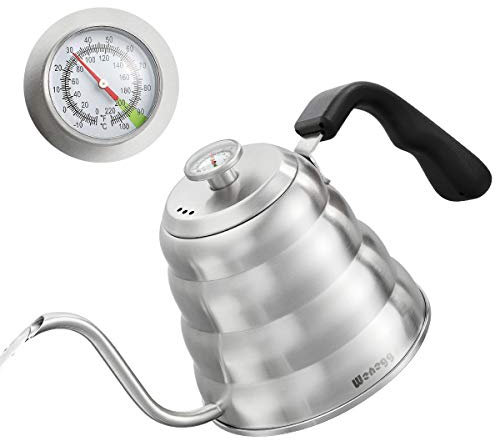 Bollitore a Collo di Cigno in Acciaio Inossidabile da 1,2 L, Bollitore con Termometro per Piani Cottura a Gas e a Induzione, Bollitore a Collo di Cigno per Preparare Tè e Caffè, Argento