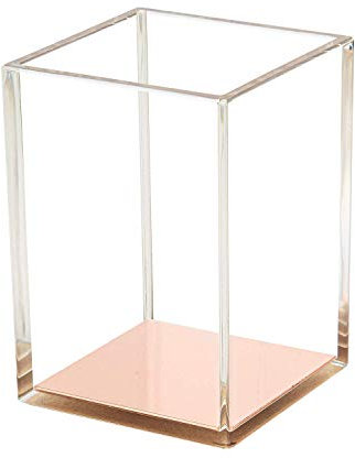Acrylic Pen Pencil Holder Cup/Desktop Stationery Makeup Brush Storage Organizer Caddy Box for Desk Table, Office School Supplies, Home Bedroom - Rose Gold Bottom