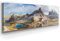 Bergpanorama Leinwand - Drei Zinnen Hütte - als 150x50cm großes XXL Leinwandbild. Wandbild als Hintergrund und Deko für Wohnzimmer & Schlafzimmer. Aufgespannt auf Holzrahmen