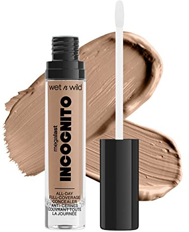 wet n wild, Megalast Incognito Full-Coverage Concealer, Nahtlos, hochpigmentiert, aufbaubar, mittel- bis volle Deckkraft, mattes Finish, nährend und feuchtigkeitsspendend, mit Sheabutter, Light Honey