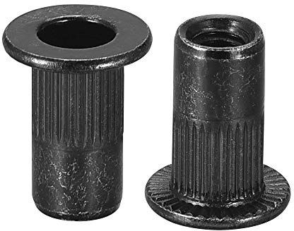 sourcing map Lot de 20 écrous à rivets M3 en acier au carbone plaqué zinc à tête plate filetée Noir