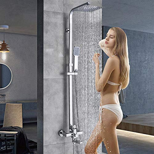 Wieoc Chrom-Duschkabine Wasserhahn Set Badezimmer-Regen-Duschmischer-Handtuch-Swivel-Auslauf-Bade-Duschkran Hot Cold Mixer Tap