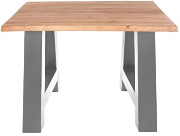 SAM Esstisch 80 x 80 cm Enrico, Eiche Rustik, massiv + geölt, Baumkantentisch mit silbernem A-Gestell aus Metall, pflegeleichter Esszimmertisch, Tisch aus Eichenholz, 26mm Platte