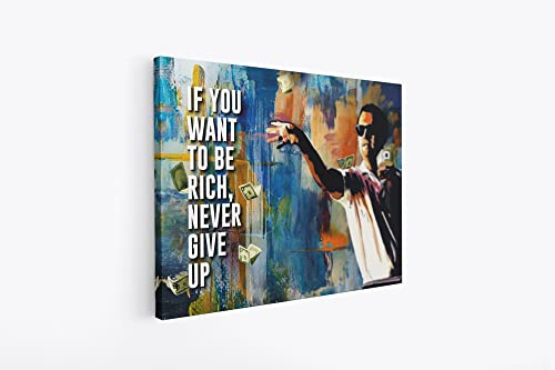 tradercat XXL Motivation-Wandbild - wolf of wall street rich - Poster für Erfolg und Fitness, Leinwand und Poster komplett und aufhängefertig (60 x 80 cm)