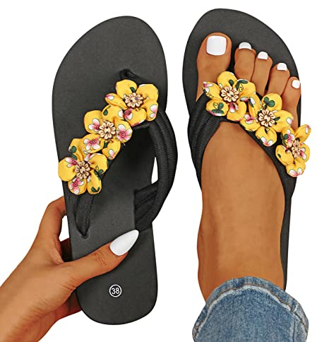 Flipflopsandalen Damen Damen Riemchen Flache Sandalen Böhmen Strandsandalen Elegante Spitze Blumen Sommerschuhe Freizeit Vintage Zehe Ring Gladiator Sandalen Römische Schuhe Zehentrenner Komfortable
