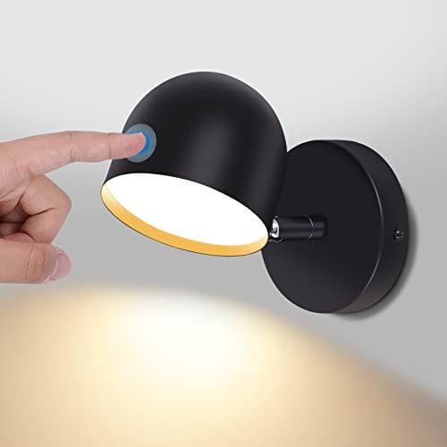 KAWELL Innen LED Wandleuchte Berührungssensitiv Lesewandleuchte Stufenlos Dimmbar LED Wandstrahler 350° Freie Drehung für Schlafzimmer Nachttisch Wohnzimmer Treppen Flur Korridor, Schwarz 3000K