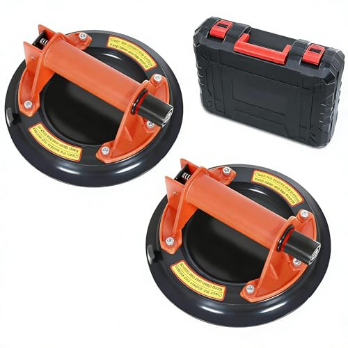 Saugheber zum Anheben von Fliesen/Glas/Granit, 20,8 cm, 204 kg Tragkraft, Vakuum-Saugnapf in Industriequalität, Hochleistungsheber zum Bewegen von Objekten, orange, Tragetasche, 2er-Pack