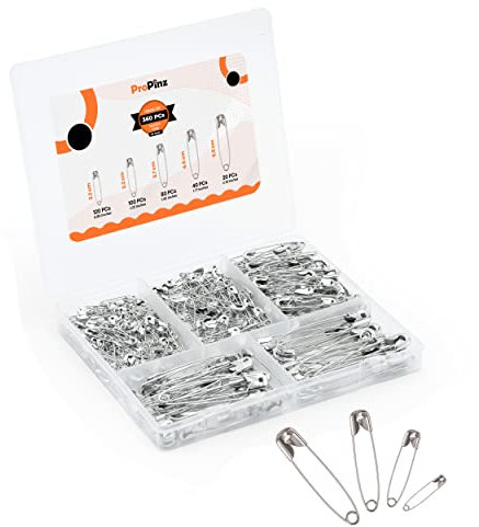 Safety Pins Assorted Sizes - Strong Nickel Plated Steel, Rust Resistant - Ideal for Art & Crafts, DIY, Pinning, Hemming, Dressmaking, Sewing and More (Silver, Pack of 360-5 Sizes)