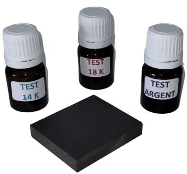 32 € porto offerto Kit 3 flaconi per spatola test tester per oro 14 K, 18 K e argento pronto all'uso con pietra di tocco + istruzioni incluse