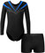 Alvivi Kinder Mädchen Turnanzug Gymnastikanzug Langarm Tanzbody mit Shorts Glitzer Ballettanzug Ballett Trikot Leotard Fitness Sport Training Wettkampf Blau 134-140