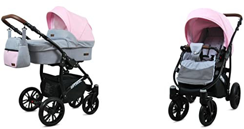 BabyLux Optimal 2-in-1 Baby Kinderwagen Tief und Kinderwagen mit Zubehör Verstellbar und faltbar Aluminium Konstruktion Wasserdicht Nicht abnehmbare Räder Mint Diamond Black Frame