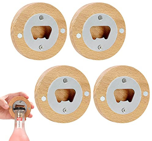 Greyoe Flaschenöffner, 4 STÜCKE Bieröffner, Flaschenöffner Holz, Tragbarer, langlebiger Flaschenöffner aus Edelstahl Naturholz Leicht, Werden Tolles Geschenk für Männer