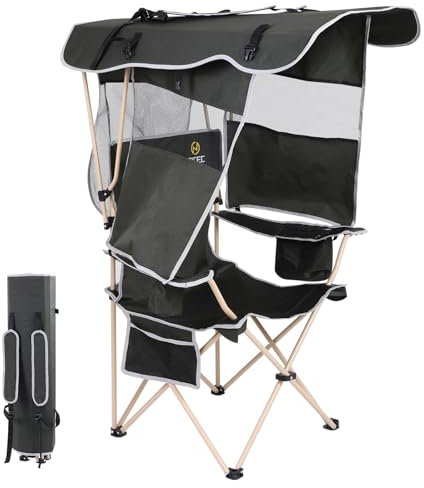 Nice C Silla de toldo, sillas de paraguas, silla de camping plegable al aire libre, sillas de sombra, con bolsa refrigeradora, soporte para vasos, toldo desmontable, bolsillo lateral, para deportes