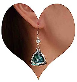 Atentuyi Boho Pendientes De Cristal Pendientes De Oro Esmeralda Cz Verde Pendientes Colgante Cz Triángulo Pendientes De Cristal Verde Pendientes Largos De Imitación Joyas Para Mujeres Y Niñas